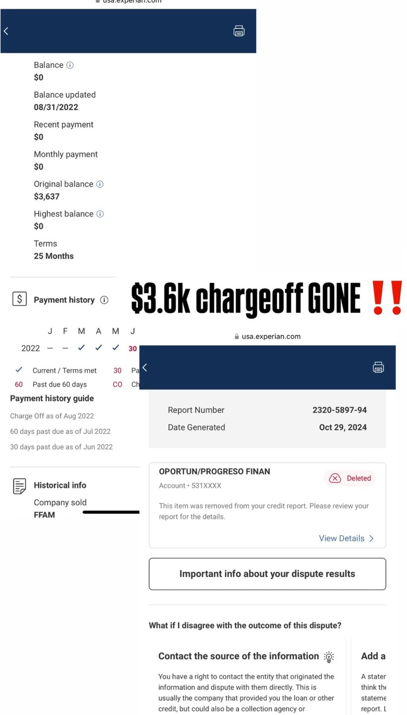 Charge-off removed from the report